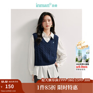 茵曼（INMAN）針織馬甲女老錢(qián)風(fēng)V領(lǐng)薄冬季學(xué)院風(fēng)內搭毛衣 寶藍色 L