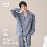 貓人【100%純棉】男士睡衣男春秋長(cháng)袖字母印花時(shí)尚家居服套裝25年新品