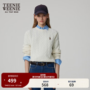 Teenie Weenie小熊毛衣女春季簡(jiǎn)約運動(dòng)綿羊毛圓領(lǐng)絞花針織毛衣女 象牙白 S