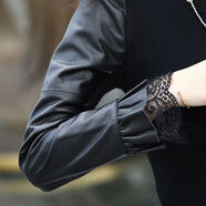 2024新款綿羊皮真皮打底衫皮袖毛衣針織衫蕾絲花邊百搭時(shí)尚潮流 黑色圓領(lǐng)單袖有里襯 均碼 均碼140斤以?xún)瓤梢源?
                                         title=