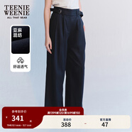 Teenie Weenie【含亞麻】小熊女夏季松弛感休閑長(cháng)褲通勤簡(jiǎn)約直筒褲 藏青色 L (170)