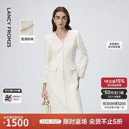 朗姿法式白色V領(lǐng)小香風(fēng)收腰連衣裙女優(yōu)雅高級感2026年春季新款 白色 S