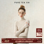 茶·愫【明星同款】puretea茶愫高領(lǐng)針織衫女堆堆袖打底毛衣秋季新款 淺杏（高領(lǐng)） M