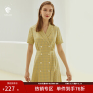 范思藍恩正式氣質(zhì)通勤連衣裙女夏季收腰顯瘦面試西裝裙 草黃綠 S