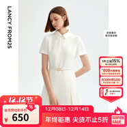 朗姿【尖貨補單】黑白色顯瘦輕禮服襯衫連衣裙女夏新款復古小黑裙裙子 白色2 S 155/76A