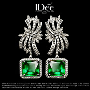 IDee  CREATIVE IDER FOR YOU法國IDee凝翠綠色水晶耳環(huán)女高級感百搭耳飾時(shí)尚氣質(zhì)款耳墜首飾 耳環(huán)一對：尺寸 1.8*5CM