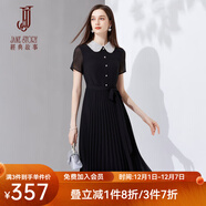 經(jīng)典故事（JANE STORY）修身娃娃領(lǐng)黑色襯衫連衣裙女2024新款夏季雪紡裙子氣質(zhì)襯衣百褶裙 黑色 M