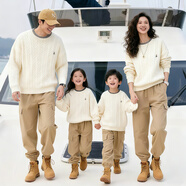 新年過(guò)親子裝潮秋冬毛衣一家三口四口小月齡母子針織衫男女童外套 毛衣杏色 70 連體衣