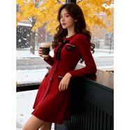 微愛(ài)的小松鼠韓國2025秋冬新款針織連衣裙女慵懶風(fēng)甜美收腰顯瘦加厚毛衣裙子女 紅色 M