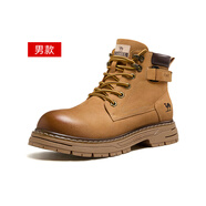駱駝（CAMEL）駱駝馬丁靴男鞋春夏新款復古真皮戶(hù)外高幫工裝靴女 G14W076601T，沙漠黃_咖啡_，男 40