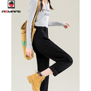 AEMAPE卡其色工裝褲女2025春秋年新款休閑爹蘿卜哈倫牛仔加絨褲子 黑色單褲  28