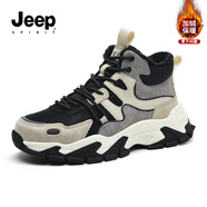 JEEP SPIRIT吉普冬季男鞋加絨保暖高幫加厚棉鞋男士雪地靴休閑運動(dòng)老爹鞋子男 【高幫加絨】石墨黑/攀巖灰12-3 40