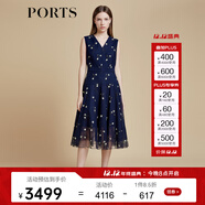 PORTS寶姿商場(chǎng)同款春夏新款女裝“花朵刺繡網(wǎng)紗連衣裙”LD8D202PLQ005 丈青混色 M (6)