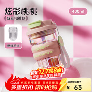 物生物（RELEA）玻璃杯水杯女高顏值高硼硅玻璃耐高溫花茶杯夏季大容量茶水分離杯 炫彩桃桃+茶球【雙飲防燙】 400ml