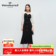 卓雅周末（JORYA weekend）24春新蕾絲泡泡七分袖桃心領(lǐng)修身針織長(cháng)款連衣裙EJWEAC22 黑白 S