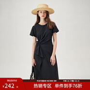 范思藍恩夏季圓領(lǐng)抽繩褶皺設計感連衣裙女2024夏裝新款白色高腰A字裙女 黑色 M