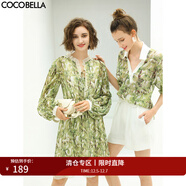 COCOBELLA肌理感壓褶花卉印花連衣裙女優(yōu)雅高腰長(cháng)袖雪紡裙FR512 碎花 L