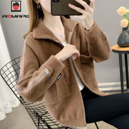AEMAPE外套女士短款水貂絨上衣2025年秋冬新款時(shí)尚寬松百搭拉鏈針織開(kāi)衫 咖啡色 2XL 建議130-140斤