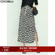 COCOBELLA時(shí)尚幾何棋盤(pán)格圖案半身裙女通勤側開(kāi)叉遮胯長(cháng)裙HS503 黑白 S
