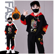 宇龍童話童裝男童春秋款兒童套裝衛(wèi)衣中國風(fēng)9歲國潮帥氣男孩春款衣服褲子 加絨款（衣服褲子） 160 碼建議身高1.5米左右