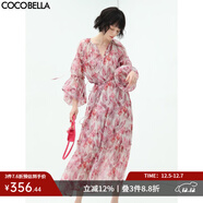 COCOBELLA度假風(fēng)玫瑰花苞腰繩印花雪紡連衣裙吊帶裙兩件套FR176-2 玫瑰色 S