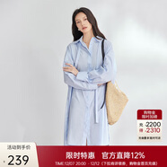 艾萊依襯衫連衣裙女夏季中長(cháng)款氣質(zhì)收腰設計感通勤簡(jiǎn)約裙子 無(wú)爭藍155