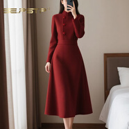 夏典素訂女王（SE.PSTP）秋冬裝新款女裝復古氣質(zhì)優(yōu)雅連衣裙收腰氣質(zhì)女通勤中長(cháng)款洋氣ol 紅色原創(chuàng  )輕奢大品牌官方旗艦 S 建議80-100斤