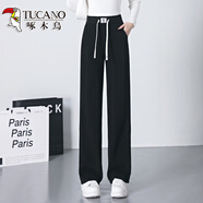 啄木鳥(niǎo)品牌高端2025秋冬新款絲絨加厚高腰休閑小個(gè)子褲窄直腿媽媽褲 黑色【九分】 4XL 32 【145-155斤】