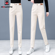 AEMAPE米白色牛仔褲女2026年新款春秋高腰直筒煙管褲寬松休閑哈倫褲子夏 米白色款 常規 L L105-120斤