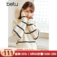 betu百圖女裝冬季毛衣小半高領(lǐng)條紋長(cháng)袖慵懶風(fēng)毛衣2211T40 米白 S