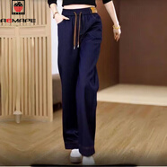 AEMAPE加厚加絨牛仔褲女2026秋冬新款高腰闊腿褲外穿寬松媽媽休閑長(cháng)褲子 復古藍/春秋款 2XL 90-105斤