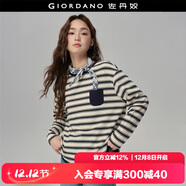 佐丹奴[盧正義明星款]純棉撞色復古風(fēng)條紋寬松長(cháng)袖T恤女18325516