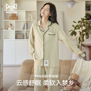 貓人【千鳥(niǎo)格提花棉】女士睡衣女春秋情侶長(cháng)袖高級紋理家居服25年新品