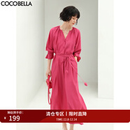 COCOBELLA玫瑰花苞腰繩捏褶襯衫裙早秋玫紅色多巴胺連衣裙FR169 粉色 S
