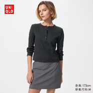 優(yōu)衣庫女裝羅紋亨利領(lǐng)T恤/長(cháng)袖修身短款內搭打底479591 487908 487908/09黑色 3XL