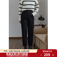 獨束大碼女裝高腰加絨牛仔褲女秋冬新款微胖百搭加厚直筒褲21DS4403 黑色 M
