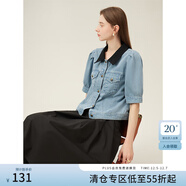 范思藍恩復古牛仔襯衫短袖女2024夏新款設計感休閑通勤24FS12237 牛仔藍 XS