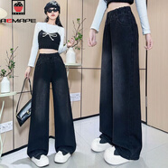 AEMAPE胖mm大碼加絨牛仔褲女秋冬直筒闊腿寬松緊高腰學(xué)生顯瘦加肥200斤 黑色-【不加絨】 XL 建議120-140斤