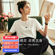 Olrain歐芮兒法式白色短袖T恤女夏季新款簡(jiǎn)約正肩顯瘦上衣 米白色 M