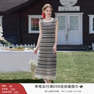 香影流蘇條紋黑色t恤女短袖2025夏裝新款寬松休閑風(fēng)正肩圓領(lǐng)上衣 黑色L85S797  無(wú)袖連衣裙 M 160/84A/95-110斤