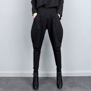 韓版小腳彈力褲哈倫褲女士長(cháng)褲2024春秋大碼寬松顯瘦高腰垮褲靴褲 812春秋黑 S S：建議95-105斤