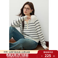 獨束大碼女裝法式設計感條紋長(cháng)袖針織衫2024冬季新款簡(jiǎn)約圓領(lǐng)上衣 黑白條紋 XL (尺碼：3)