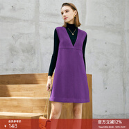 顏域V領(lǐng)無(wú)袖毛呢連衣裙女2025新款冬時(shí)尚寬松氣質(zhì)呢子裙子 紫色 L/40
