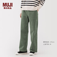 MUJI女式 彈力 燈芯絨 輕便直筒褲 褲子女款25年冬季女裝BE1Y5A5A 煙熏綠色 L (165/70A)