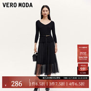 VEROMODA連衣裙秋新款V領(lǐng)針織衫網(wǎng)紗吊帶長(cháng)裙真兩件337C005 黑色 170/88A/L