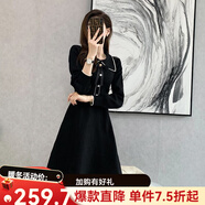 小紅書(shū)爆品2025秋冬新款ol風(fēng)淑女裝娃娃領(lǐng)針織連衣裙收腰a字裙內 黑色 均碼 S