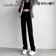 Rindu黑色直筒牛仔褲女修身彈力美式秋季2025新款百搭高腰顯瘦長(cháng)褲子女 黑色 常規 XL 建議115-125斤