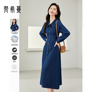 梵希蔓復古棉質(zhì)水洗牛仔連衣裙女2025年春裝新款氣質(zhì)收腰A字裙子 72981 牛仔藍 XL