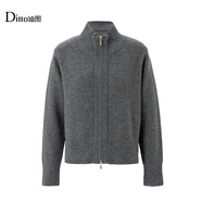 Ditto/迪圖2025秋冬新款時(shí)尚簡(jiǎn)約日常通勤保暖綿羊毛立領(lǐng)針織開(kāi)衫 淺灰色 M