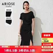 艾諾絲雅詩(shī)【商場(chǎng)同款】夏季新品通勤經(jīng)典簡(jiǎn)約收腰開(kāi)衩連衣裙30439698 黑色 M